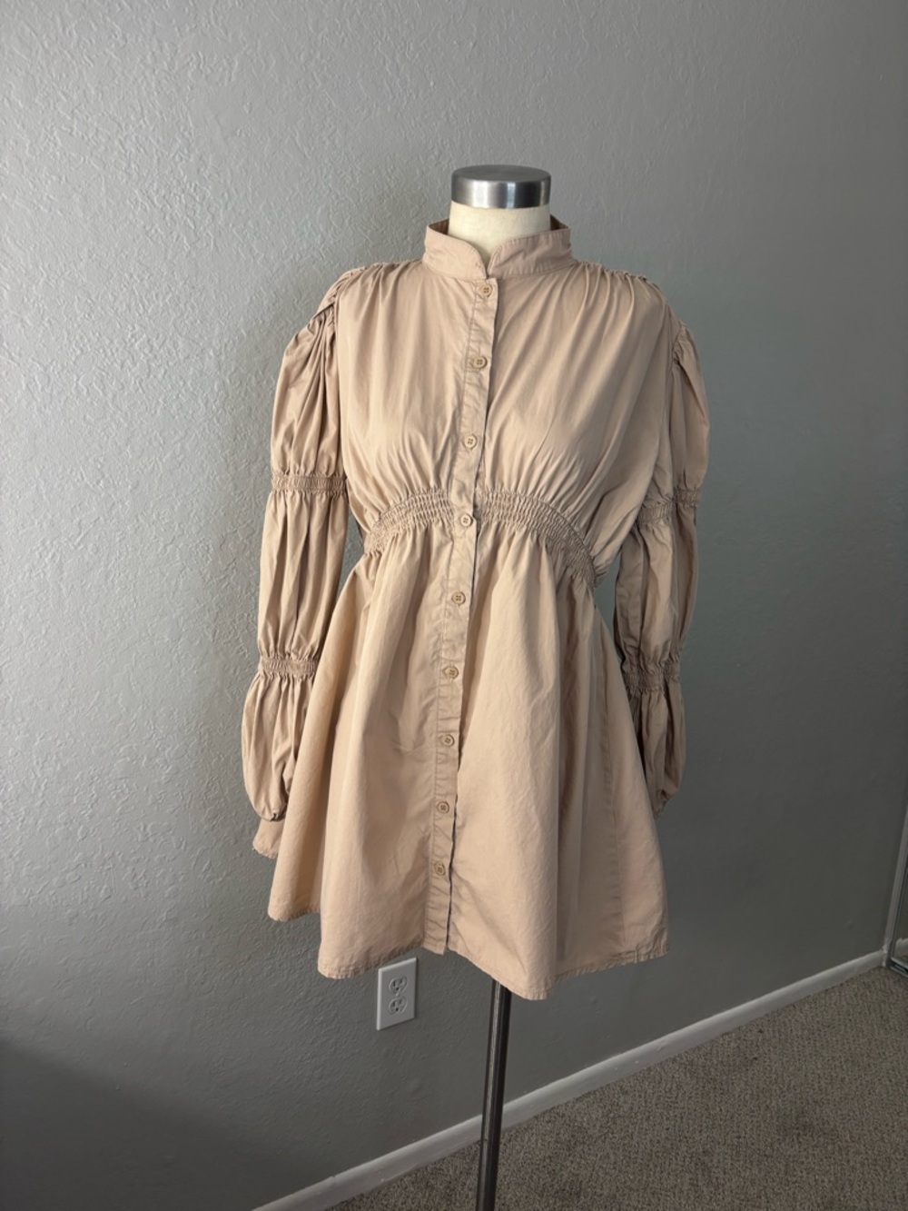 PrettyLittleThing Beige Button-Front Shirt Dress